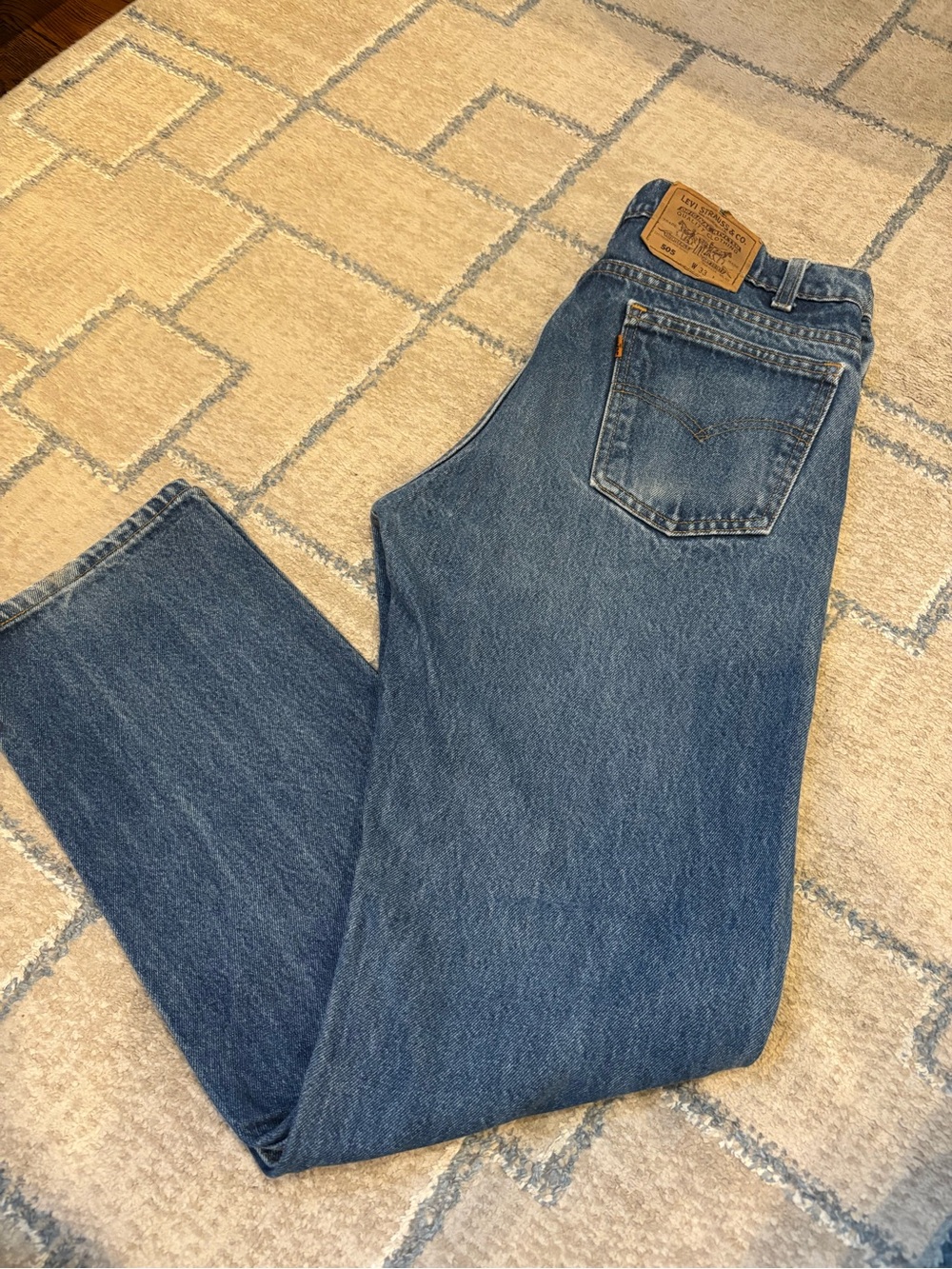 Vintage 80-90’s Levi's Men's Medium Blue Straight Jeans with Orange tab